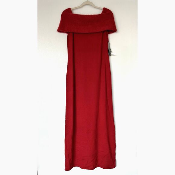 NWT VTG Lauren Ralph Lauren Red Merino Wool Off Shoulder Knit Gown Angora Medium - Picture 12 of 13